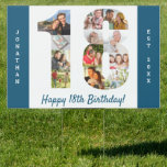 18th Birthday Photo Collage Custom Yard Garden Sign<br><div class="desc">18th Birthday Party - create your own yard sign with custom photo collage printed on both sides. The template is set up for you to add your favorite photos so your pictures will automatically appear as a photo collage in the shape of the number 18. The sign has ocean blue...</div>