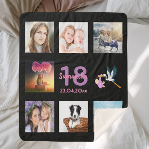18th birthday photo collage girl black sherpa blanket