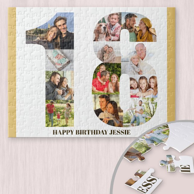 18th Birthday Photo Collage Neutral Number 18 Jigsaw Puzzle (Creator Uploaded)