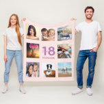 18th birthday photo collage rose gold pink fleece blanket<br><div class="desc">A gift for a girl's 18th birthday, celebrating her life with a collage of 8 of your photos of her friends, family, interest or pets. Personalise and add her name, age 18 and a date. Date of birth or the date of the birthday party. Pink and purple coloured letters. Girly...</div>
