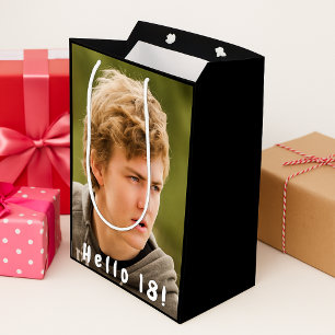 18th birthday photo hello 18 boy medium gift bag