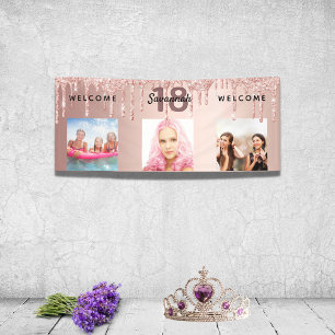 18th birthday photo rose gold glitter sparkle banner