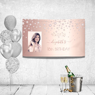 18th birthday photo rose gold pink shiny diamonds banner