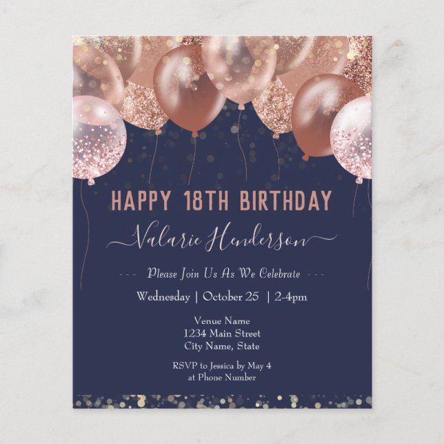 18th Birthday Pink Balloons Budget Invitation (Front)