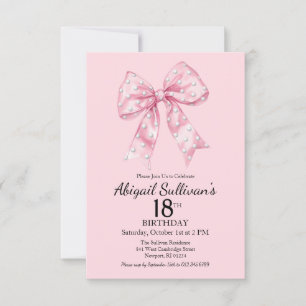 18th Birthday Pink Bow with Golf Ball Polka Dots Invitation