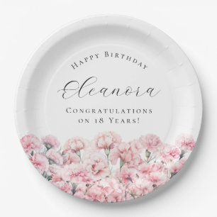 18th Birthday Pink Carnation January Birth Flower Paper Plate
