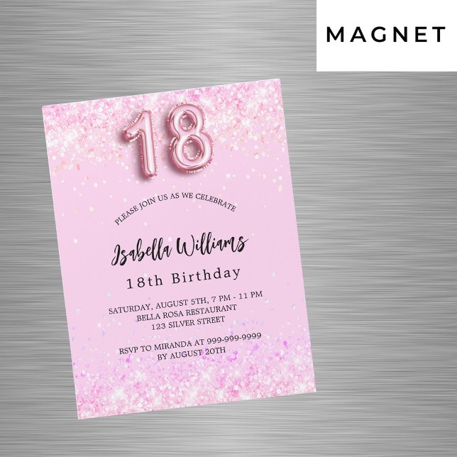 18th Birthday pink confetti girl party luxury Magnetic Invitation (Creator Uploaded)