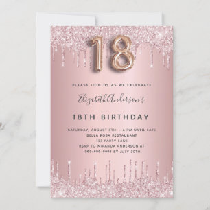 18th Birthday pink dusty rose glitter pink luxury Invitation