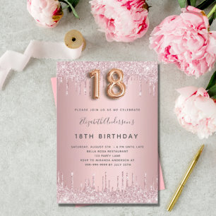 18th Birthday pink dusty rose glitter pink luxury Invitation