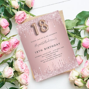18th Birthday pink dusty rose glitter pink luxury Invitation Postcard