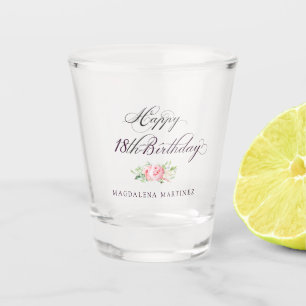 18th Birthday Pink Floral Personalised Shot Glass