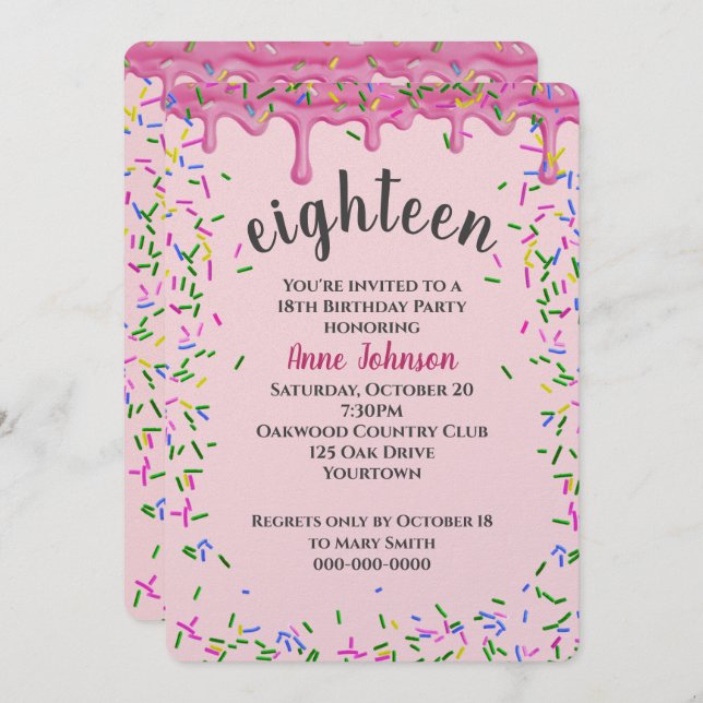 18th Birthday Pink Icing And Sprinkles Invitation (Front/Back)
