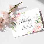 18th Birthday Pink Peony Floral Flat Thank You Card<br><div class="desc">Elegant pink peonies decorate this birthday thank you card. Classic calligraphy spells thank you. Three lines of text let you personalise a thank you statement and your name. This item is part of the Elegant Pink Peony collection. It contains professional designed invitation templates, thank you cards, welcome sign templates and...</div>