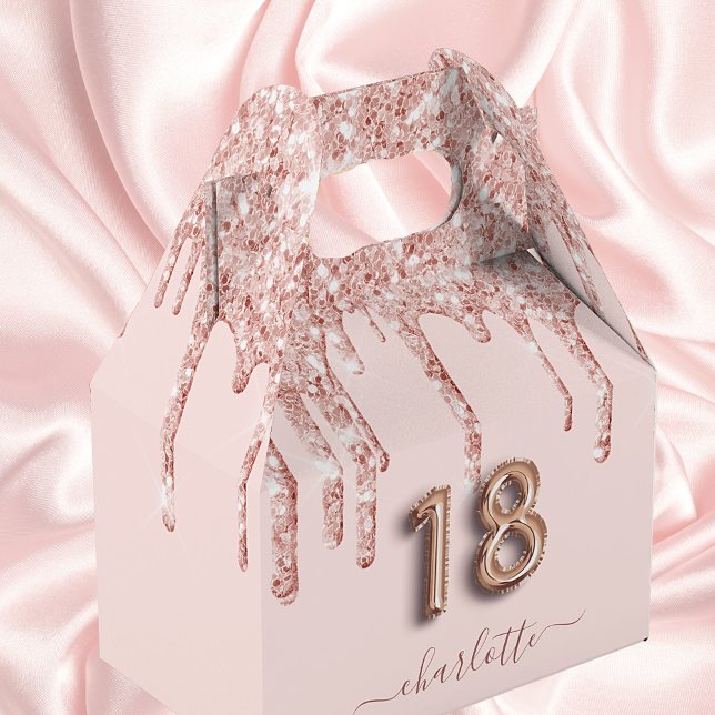 18th birthday pink rose gold glitter thank you favour box (Creator Uploaded)
