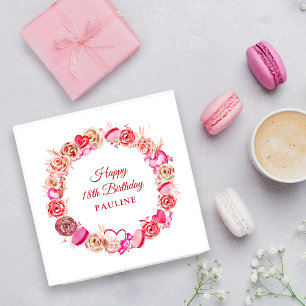 18th Birthday Pink Rose Swirly Heart Valentine's Napkin