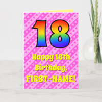 18th Birthday: Pink Stripes & Hearts, Rainbow # 18