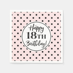 18th Birthday Pink White Black Dots Napkins