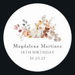 18th Birthday Pumpkin Fall Flower Envelope Seal<br><div class="desc">Modern and elegant white pumpkin and fall flowers floral design. The soft watercolor palette is a sophisticated blend of soft pink and dark rich golden yellow and brown. The fall leaves surround the white pumpkin for a special autumn display. Perfect for your fall birthday party.</div>