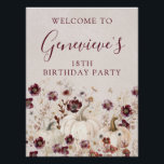 18th Birthday Pumpkin Wildflower Welcome Sign<br><div class="desc">Elegant white watercolor pumpkins are nestled in delicate burgundy red wildflowers to create an elegant aesthetic. All of the text is editable so you can easily craft your own special mood. Available in digital or paper format.</div>