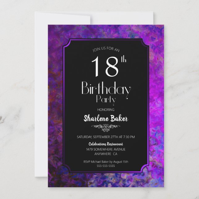 18th Birthday Purple and Black Party Invitation (Front)