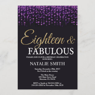 18th Birthday Purple and Gold Glitter Invitation