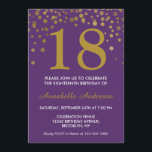 18th Birthday Purple Gold Confetti Dot Modern Chic Invitation<br><div class="desc">Celebrate your birthday celebration with this Glam Stylish 18th Birthday Purple Gold Confetti Dots Invitation</div>