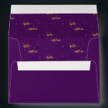18th birthday purple gold hello 18 typography envelope<br><div class="desc">Outside: purple background colour. Back: template for a name and address. Inside: Purple background and faux gold text written with a trendy hand-lettered style script: hello eighteen. With golden dots as decor. A cool and trendy envelope for your 18th birthday party invitations, save the dates or thank you cards, ...</div>
