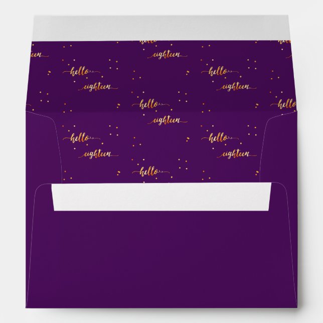 18th birthday purple gold hello 18 typography envelope (Back (Bottom))