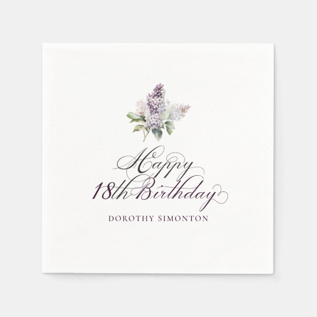 18th Birthday Purple Lilac Spring Flower Cocktail Napkin (Front)
