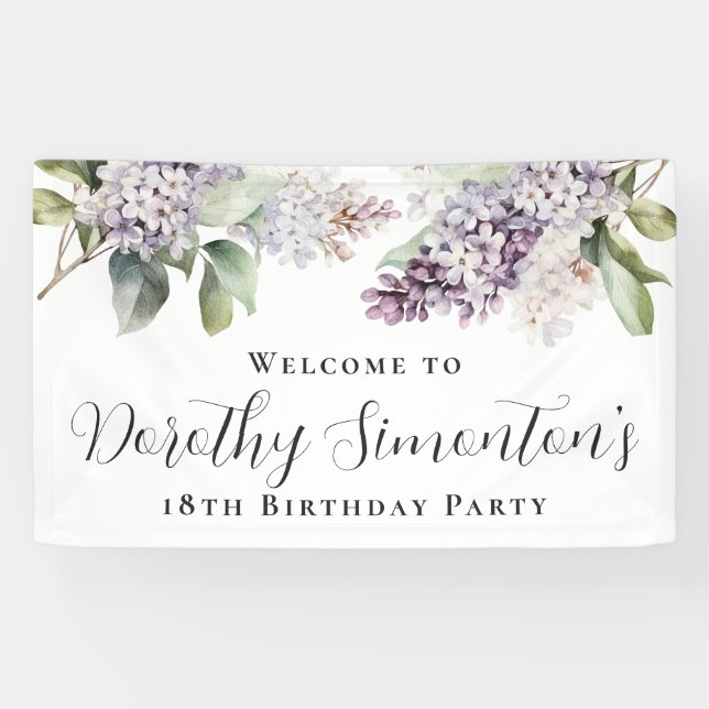 18th Birthday Purple Lilac Spring Flower Welcome Banner (Horizontal)