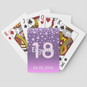 18th birthday purple pink glitter diamonds playing cards