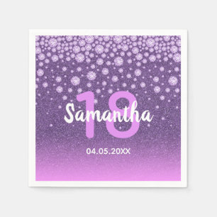 18th birthday purple pink glitter name diamonds napkin