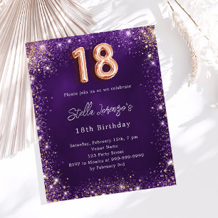 18th Birthday purple rose gold invitation
