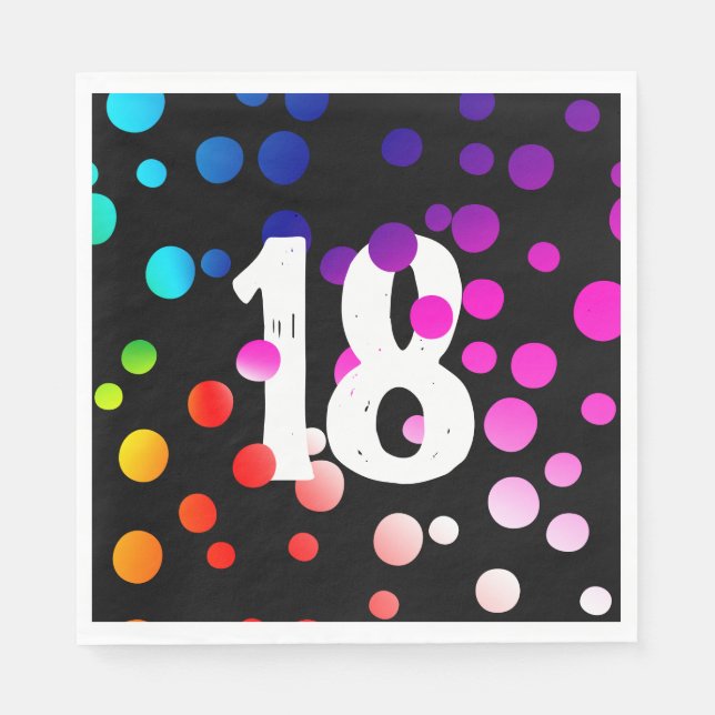 18th Birthday Rainbow Dots on Black Napkin (Front)