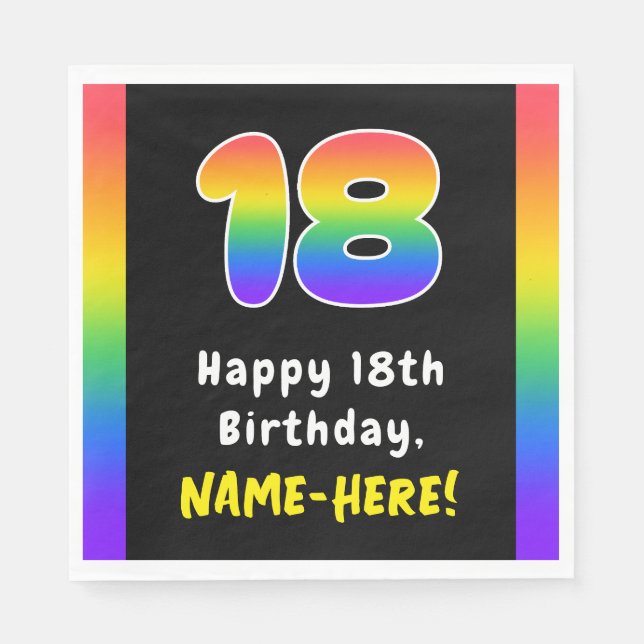 18th Birthday: Rainbow Spectrum # 18, Custom Name Napkin (Front)
