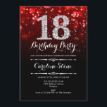 18th Birthday - Red Black Silver Invitation<br><div class="desc">18th Birthday Invitation.
Elegant red black white design with faux glitter silver. Adult birthday. Features diamonds and script font. men or women bday invite.  Perfect for a stylish birthday party. Message me if you need further customization.</div>