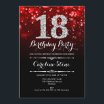 18th Birthday - Red Black Silver Invitation<br><div class="desc">18th Birthday Invitation.
Elegant red black white design with faux glitter silver. Adult birthday. Features diamonds and script font. men or women bday invite.  Perfect for a stylish birthday party. Message me if you need further customization.</div>