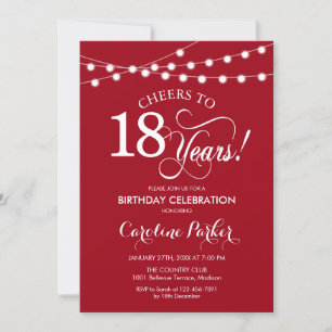 18th Birthday - Red White Invitation