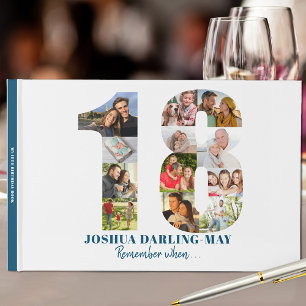 18th Birthday Remember When ... Blue Photo Collage Guest Book