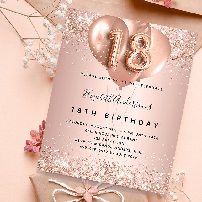 18th birthday rose gold balloons invitation (Creator Uploaded)