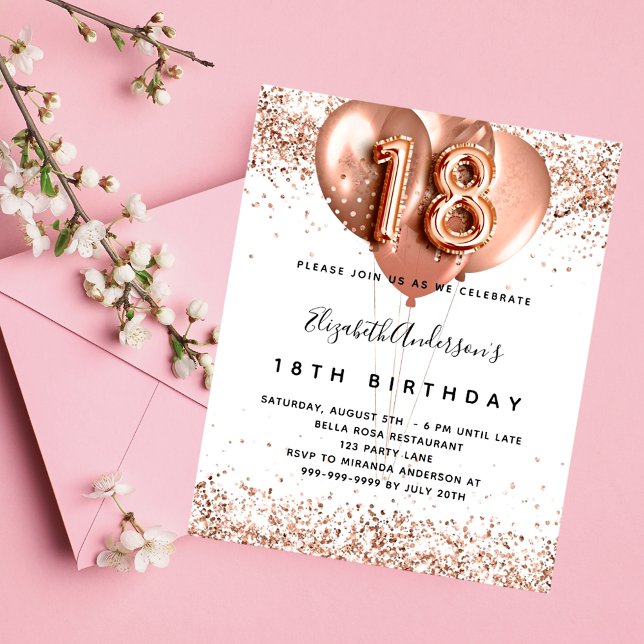 18th birthday rose gold balloons invitation (Creator Uploaded)
