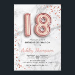 18th Birthday - Rose Gold Balloons Marble Effect Invitation<br><div class="desc">18th birthday party invitation. Elegant design in faux glitter rose gold with gray marble effect. Invite card features gold number 18 balloons and script font. Perfect for a stylish bday celebration. Message me if you need custom age.</div>