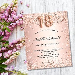 18th birthday rose gold blush glitter budget flyer