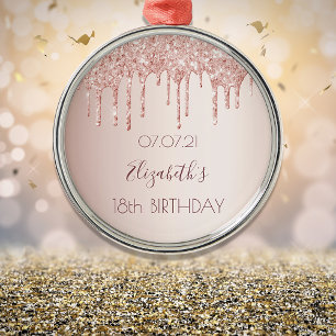 18th birthday rose gold blush glitter drips metal tree decoration