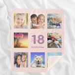 18th birthday rose gold blush photo collage sherpa blanket<br><div class="desc">A gift for a girl's 18th birthday, celebrating her life with a collage of 8 of your photos of her friends, family, interest or pets. Personalise and add her name, age 18 and a date. Date of birth or the date of the birthday party. Pink and purple coloured letters. Girly...</div>