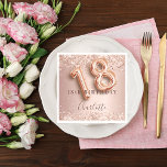 18th birthday rose gold blush pink name napkin<br><div class="desc">Elegant,  classic,  glamorous and girly for a 18th birthday party.  Rose gold and blush pink gradient background. Decorated with confetti.  Personalize and add a name.   The name is written with a modern dark rose colored hand lettered style script.   Number 18 is written with a balloon style font.</div>