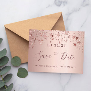 18th birthday rose gold blush stars save the date postcard
