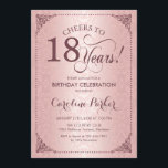 18th Birthday - Rose Gold Damask Invitation<br><div class="desc">18th Birthday Invitation.
Elegant vintage black and faux rose gold design with blush pink damask pattern. Features mauve script font. Cheers to 18 years! Can be personalised into any age! Message me if you need further customisation.</div>
