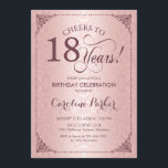 18th Birthday - Rose Gold Damask Invitation<br><div class="desc">18th Birthday Invitation.
Elegant vintage black and faux rose gold design with blush pink damask pattern. Features mauve script font. Cheers to 18 years! Can be personalised into any age! Message me if you need further customisation.</div>