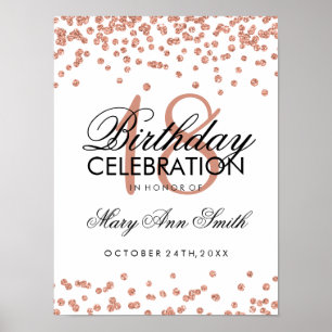 18th Birthday Rose Gold Faux Glitter Confetti Poster
